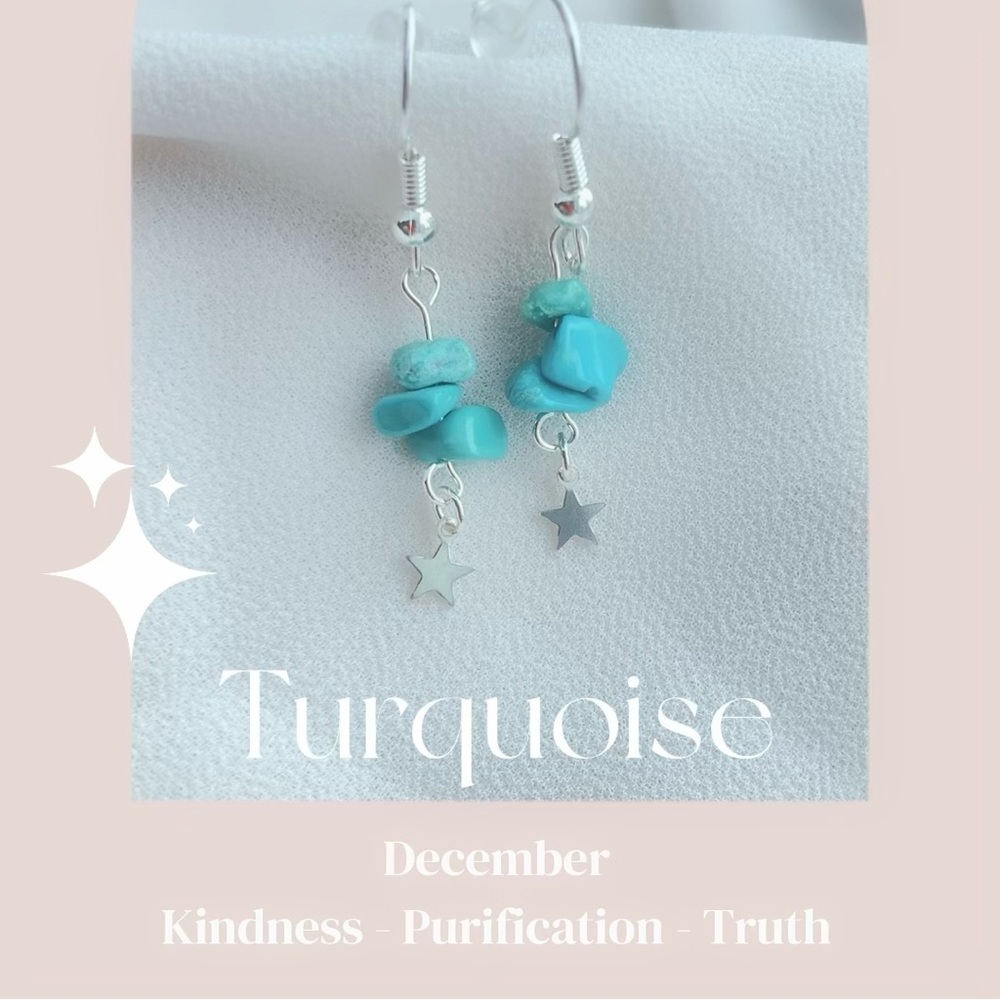 Turquoise natural gem 925 sterling silver dangle earring handmade